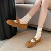 Folded Suede Bow Word with Shallow Mouth Single Shoes Spring New Gentle Fairy Style Casual Soft Sole Women's Shoes