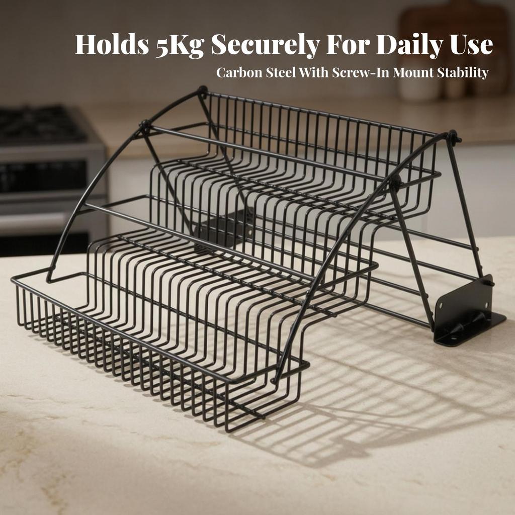 Three-Tier Kitchen Seasoning Rack Black Organizer Space-Saving