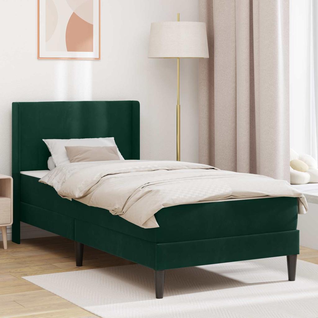 Bed Frame with Mattress Dark Green 90 X 200 Cm Velvet