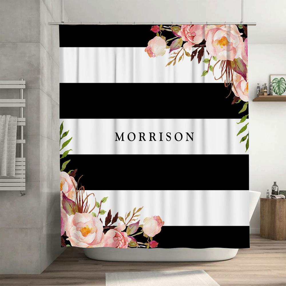 Watercolor Floral Bath Shower Curtain With Name Custom Decor For Bathroom