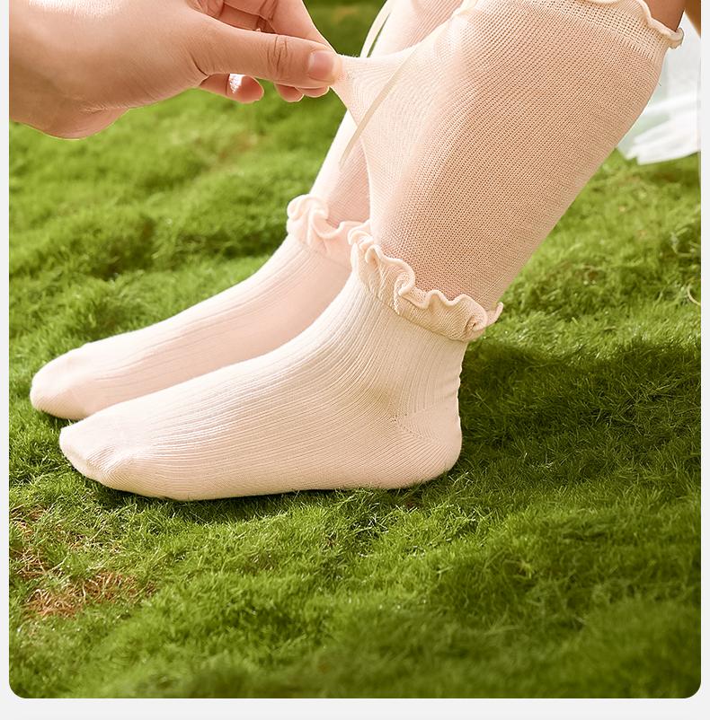 Girls' socks, summer pure cotton princess mesh socks, children's spring and summer high tube pile socks, girls' lace long tube cotton socks