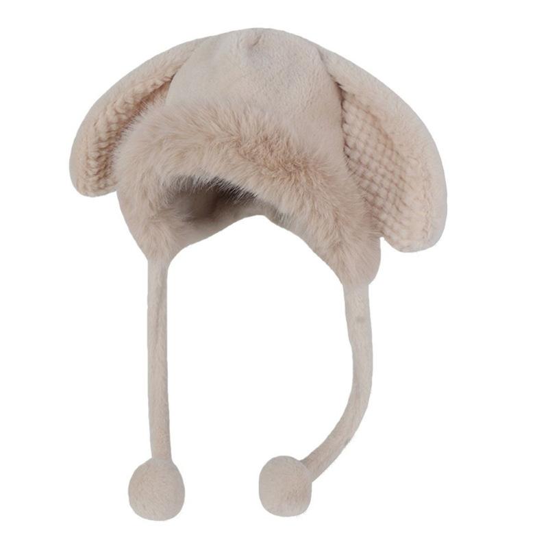 Zimowa Urocza Czapka z Uszami Królika Damska na Dużą Głowę Pogrubiona Ciepła Ochrona Uszu Miękka i Wygodna Ciepła Czapka na Zewnątrz