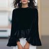 Women's Velvet Long-sleeved Solid Color Round Neck Ruffled Sweater Cashmere Sweater
