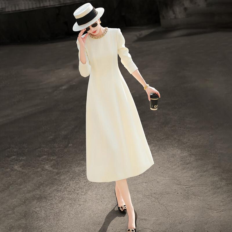 Lansere 2026 Spring Elegant Beaded A-line Midi Dress L