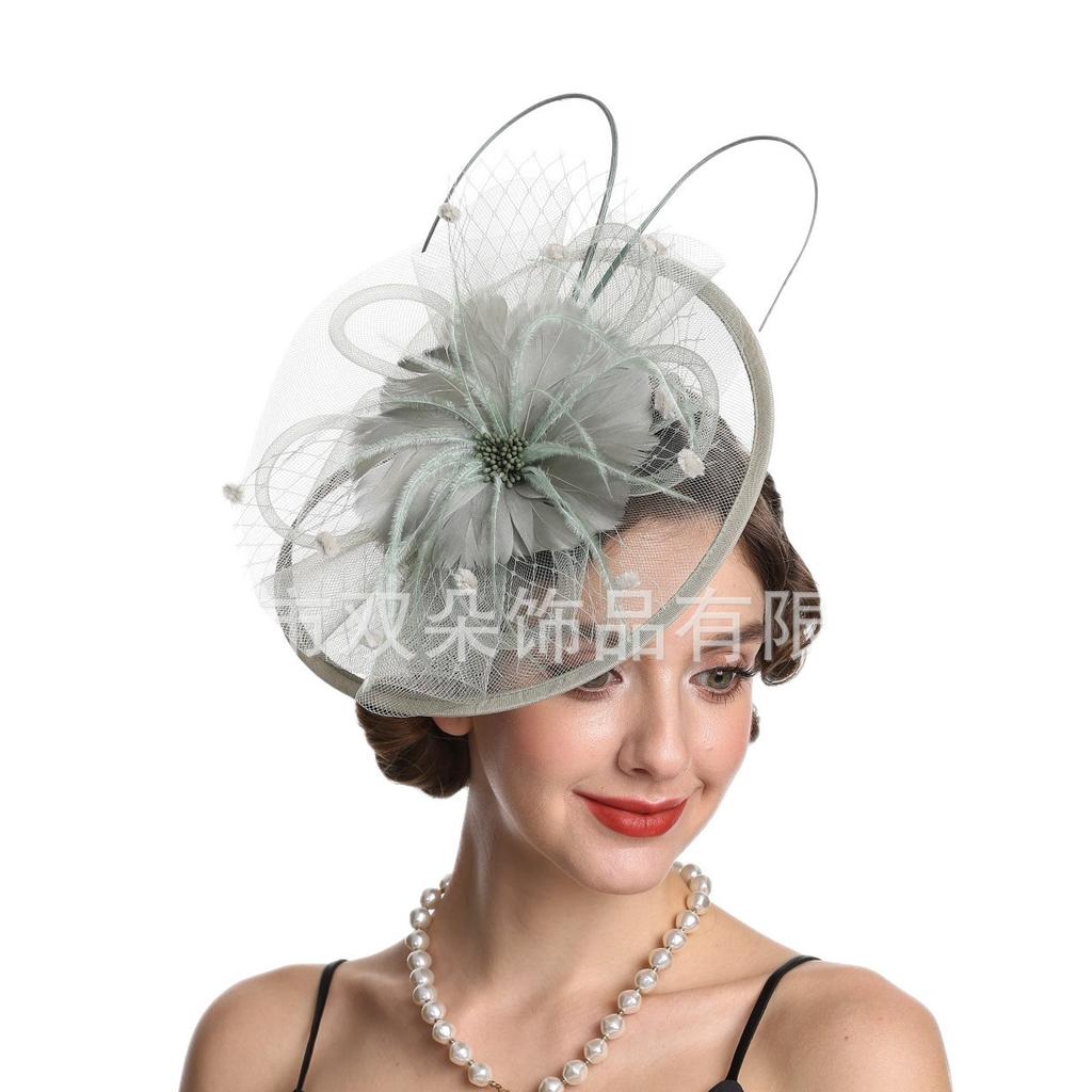 Popular European and American bridal headgear retro mesh top hat feather hair accessories headgear horse racing festival mesh headgear