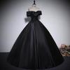 Black One-word Shoulder Evening Dress Banquet Celebrity Princess Tutu Skirt Art Test Light Luxury Niche Vocal Art Test Evening Dress