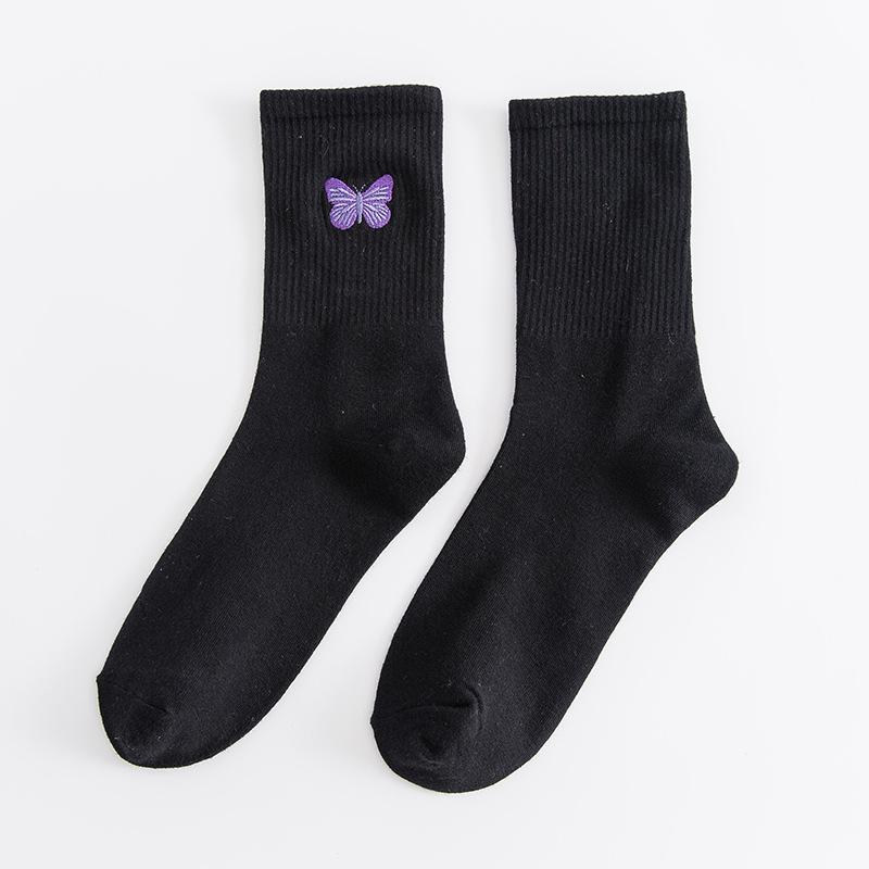 

Женские весенне-осенние носки-гольфы из чистого хлопка с вышивкой бабочек 1 pair фиолетовый