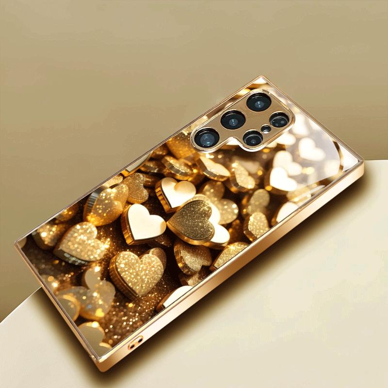Golden Heart style High-end PhoneCase Electroplated Glass TPU PhoneCase for Samsung Galaxy S26 S25 S24 S23 S22 S21 FE,Ultra,Plus