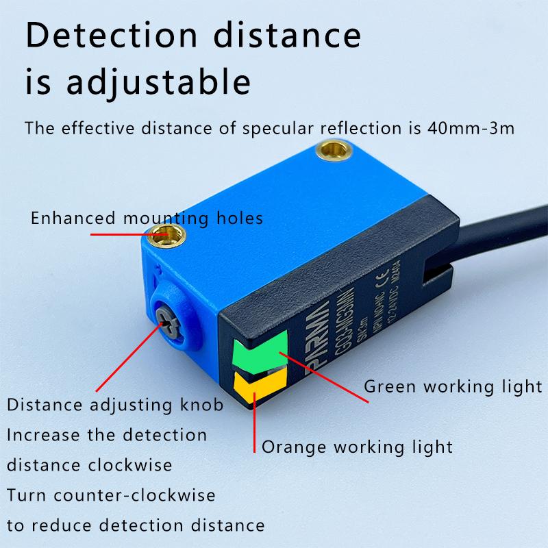 PARMA GQ3-MG3MN R61 Square Photoelectric Switch Diffuse Mirror Reflection 3m Range Industrial Auto Equipment Detection Accessory