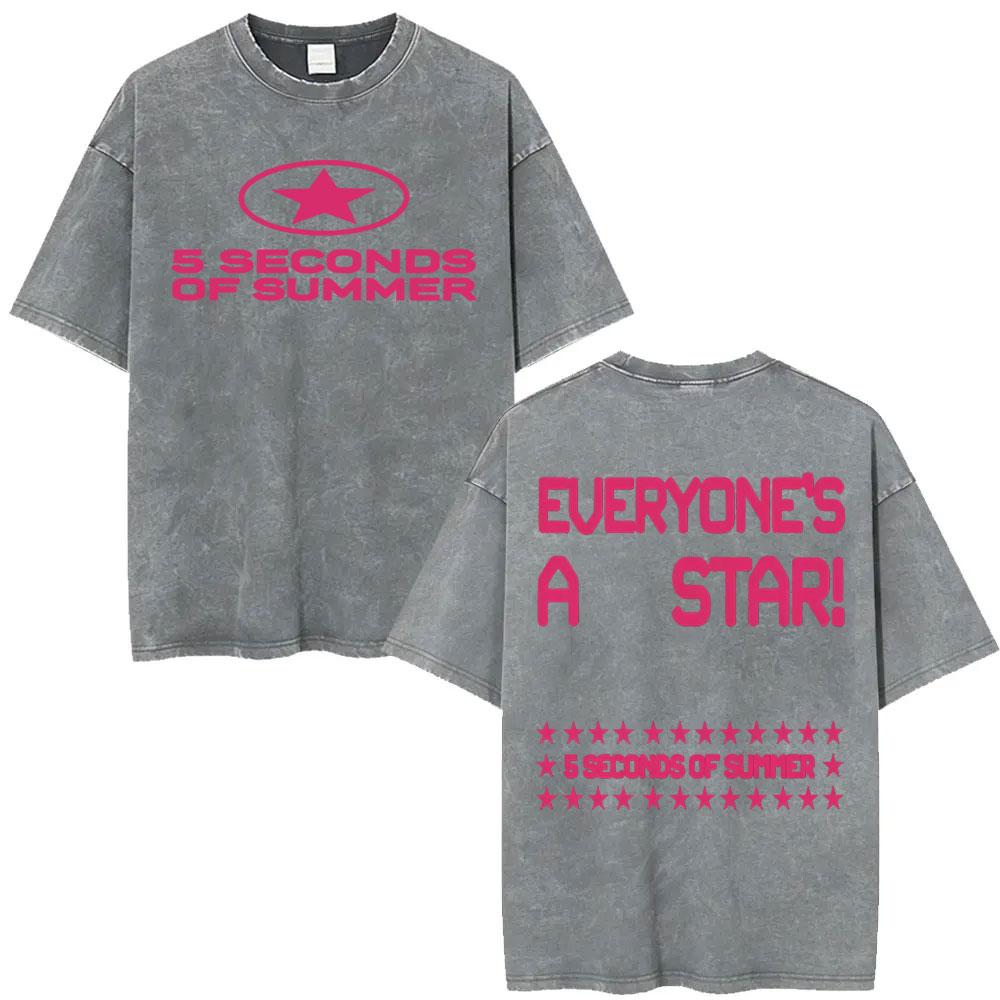 

Seconds of Summer Everyones A Star Europe Tour Vintage Washed T Shirt Men Women Harajuku Gothic Casual Oversized Tshirt S