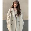Women's Mid-Length Wool Blend Coat - Autumn/Winter, Over-the-Knee, Cotton-Padded, Double-Breasted, Loose Fit, Straight Cut, Thick Windbreaker.