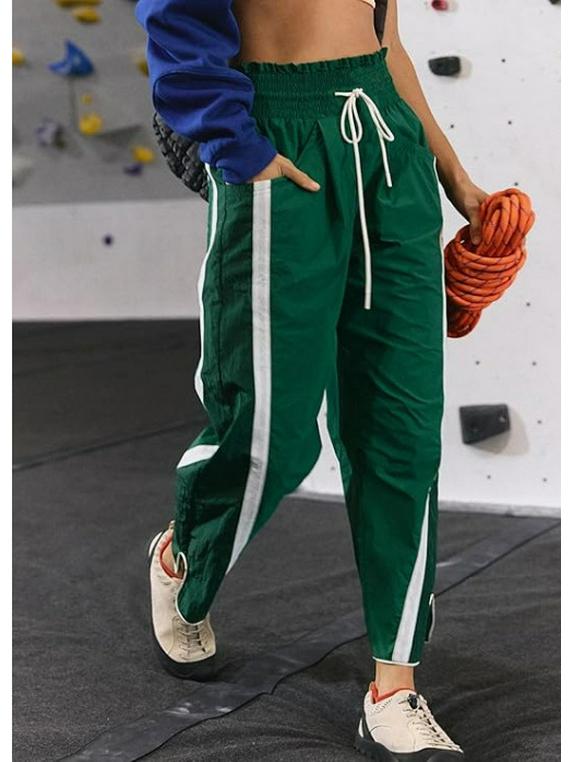 2026 Y2K High Waist Drawstring Sports Pants: Elastic, Side Stripe, Straight Leg Casual Wear M зелёный