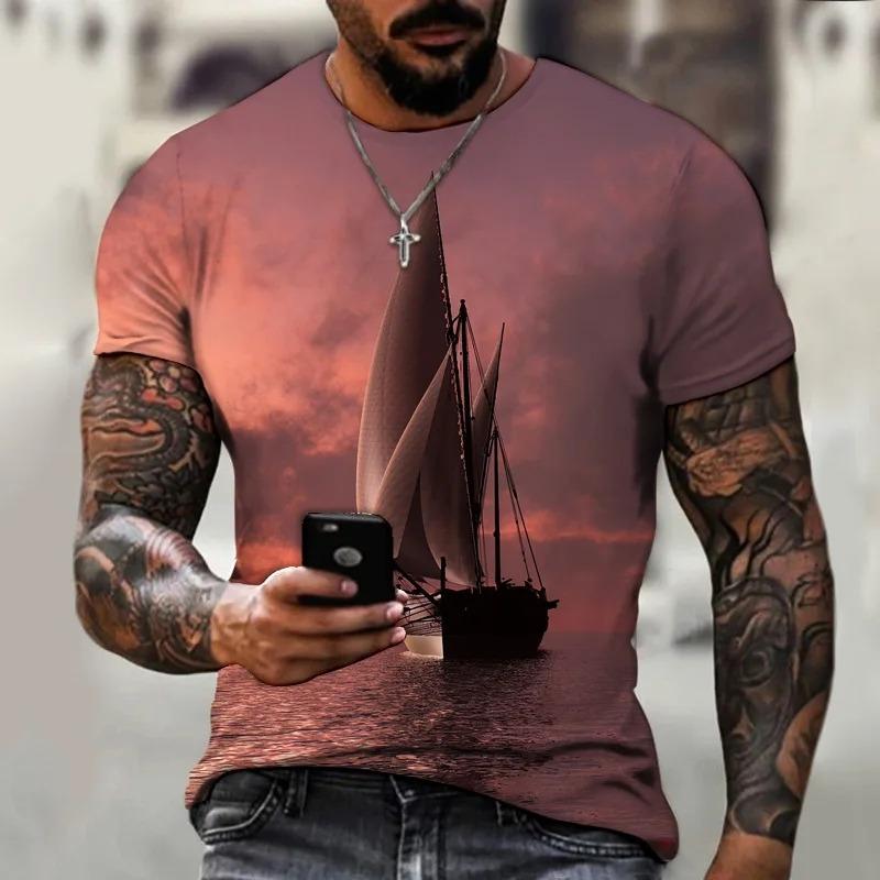 Summer New Men's T-shirt Printed Pattern Wolf Comfortable Casual Short sleeved Top Cool Style Plus Size