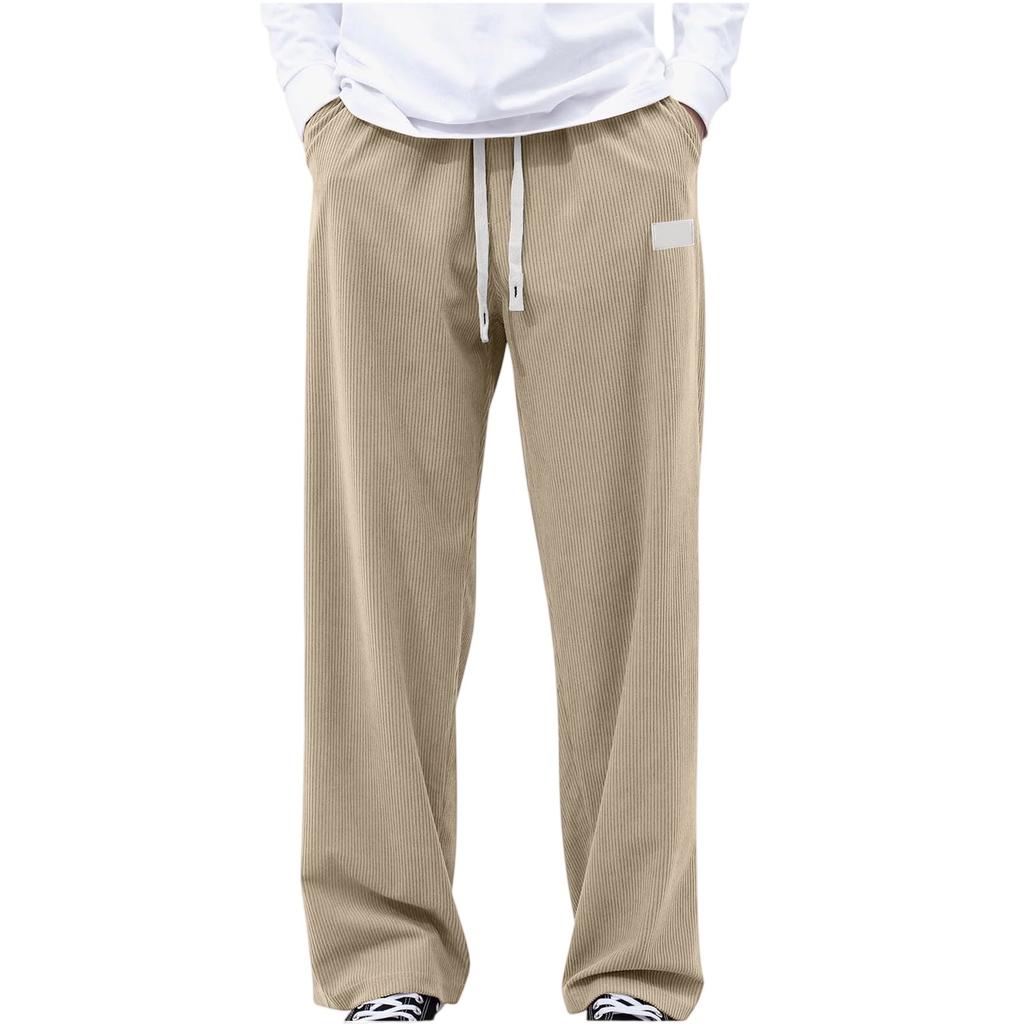 Men's Loose Casual Trousers, Elastic Waist Drawstring, Lightweight With Pockets, Comfortable And Breathable Corduroy Trousers