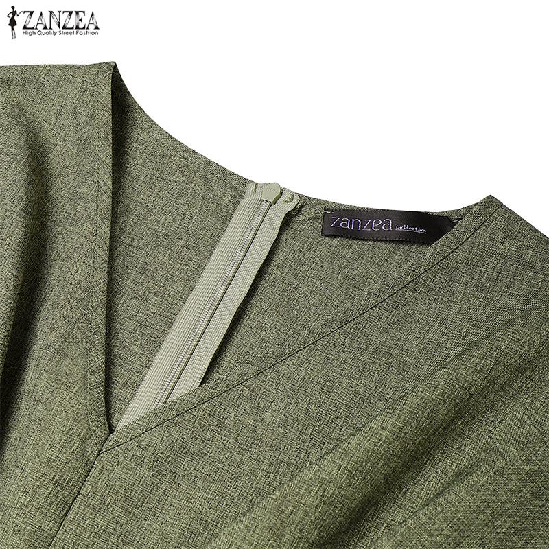 ZANZEA Women Summer V-Neck Casual Short Sleeve Slim Waist Dress