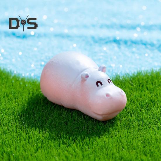 Miniature Hippopotamus Figurine Mini Cartoon Hippo Ornament DIY Microlandscape Fairy Garden Animal Resin Statue Decoration Ornament