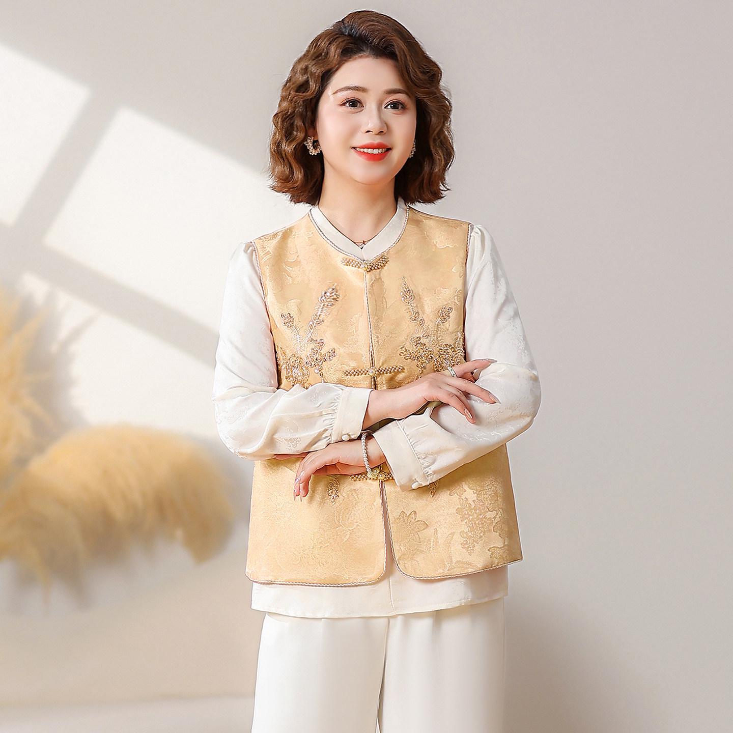 

Chinese-Inspired Spring Vest for Middle-Aged and Elderly Women - Mother s Day Outerwear L (Below 110 jin)