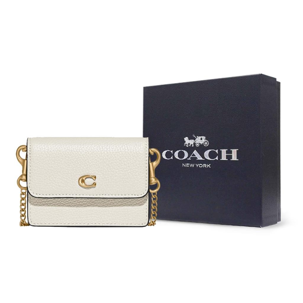 Coach 1 Card Case Series Minimalist C Logo Flap Chain Crossbody Wallet Women Crossbody Bag White C6718-B4HA