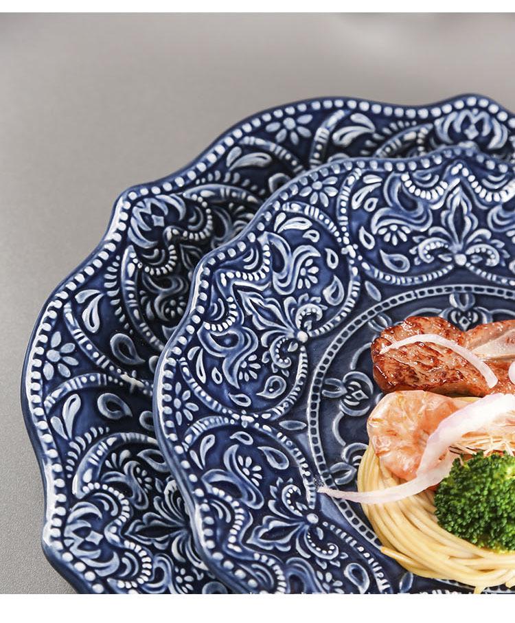 European Baroque Embossed Ceramic Dinner & Soup Plate Set