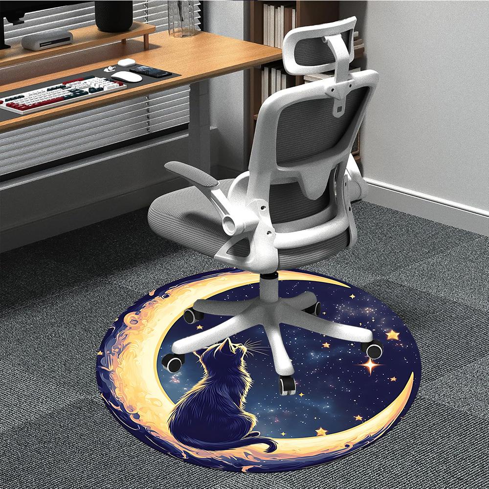 

1pc Moon Cat Office Round Area Rug, Indoor Mat Suitable For Office, Under Office Chairs Bedroom Living Room Home Decor, Room Deco 042 80cm by 80cm