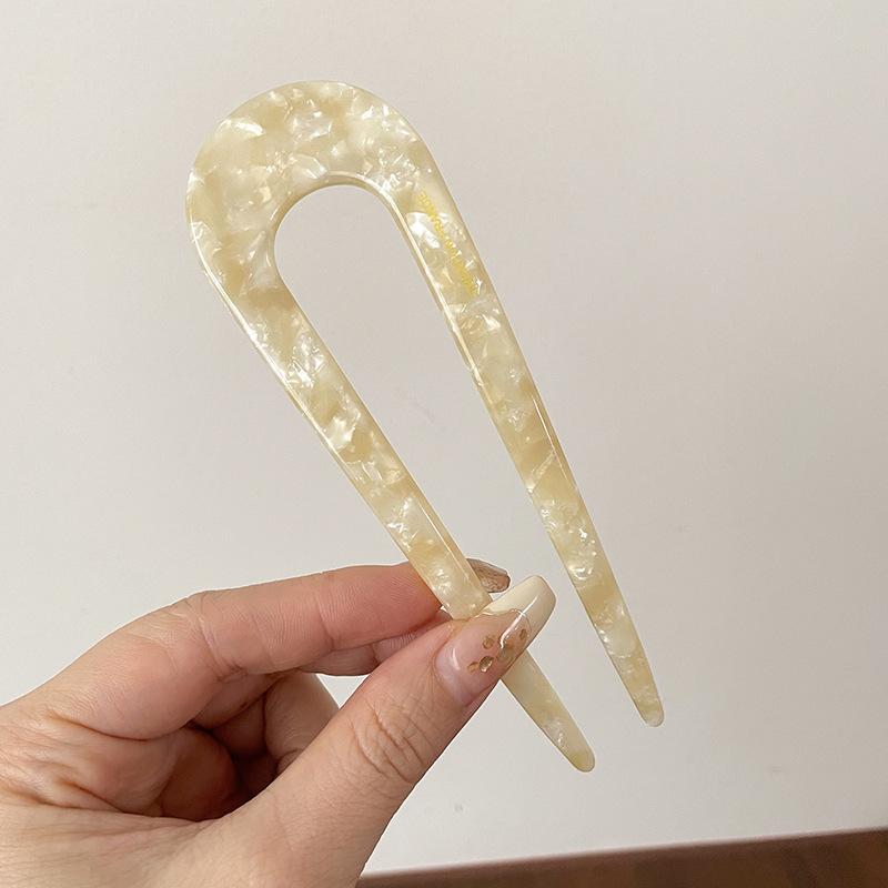 Fashion Marble Print U-Shaped Hair Fork Acetate Geometric Hair Clip Stick For Bun Maker Women Girls DIY Vintage Hairstyle Tools
