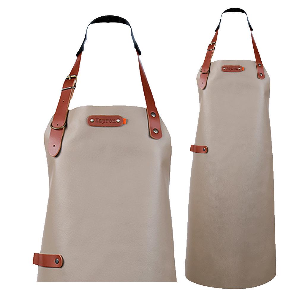 Waterproof PU Leather Hanging Neck Apron - Oil-Proof BBQ & Barista Style