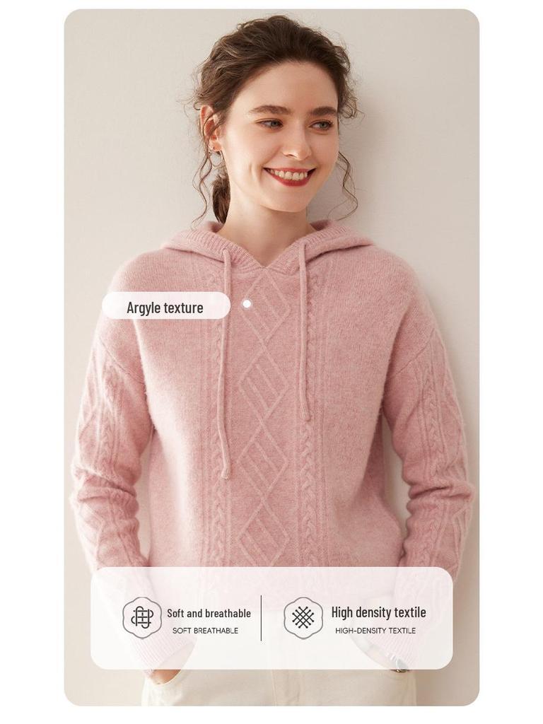 Women's 2024 High-End Hooded Cashmere Argyle Sweater