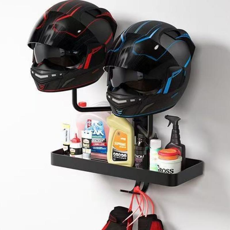 180 Rotating Motorcycle Helmet Rack Wall Mounted with Double Hook Detachable Bicycle Helmet Display Rack