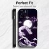 Japanese Ukiyo-e Waves Parinting Phone Case For iPhone17,16,15,14,13,12 Plus,Max Soft Silicone Black Cover
