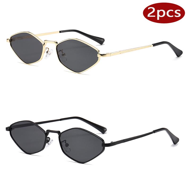 

2pcs Hexagon Punk Small Frame Sunglasses Women Fashion Brand Trendy Metal Frame Polygon Sun Glasses For Ladies Eyewear UV400