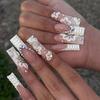 Reusable Press-On Nails With Floral French Tip Design Snake Skin Crocodile Texture Women