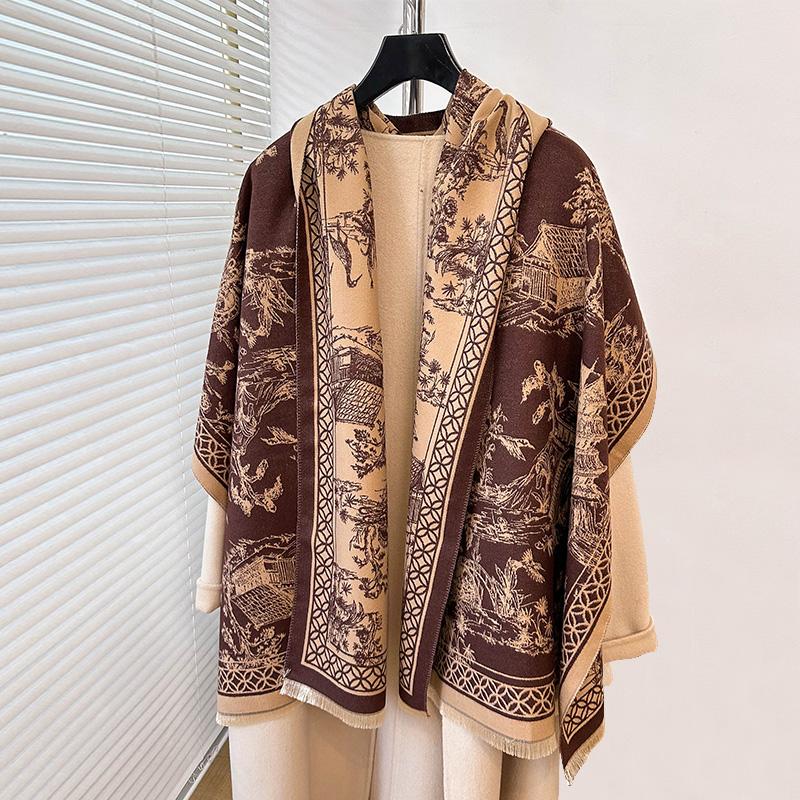 High-End Luxury Imitation Cashmere Warm Scarf Thickened Autumn And Winter Shawl Foulard Bufanda Elegant Flowers