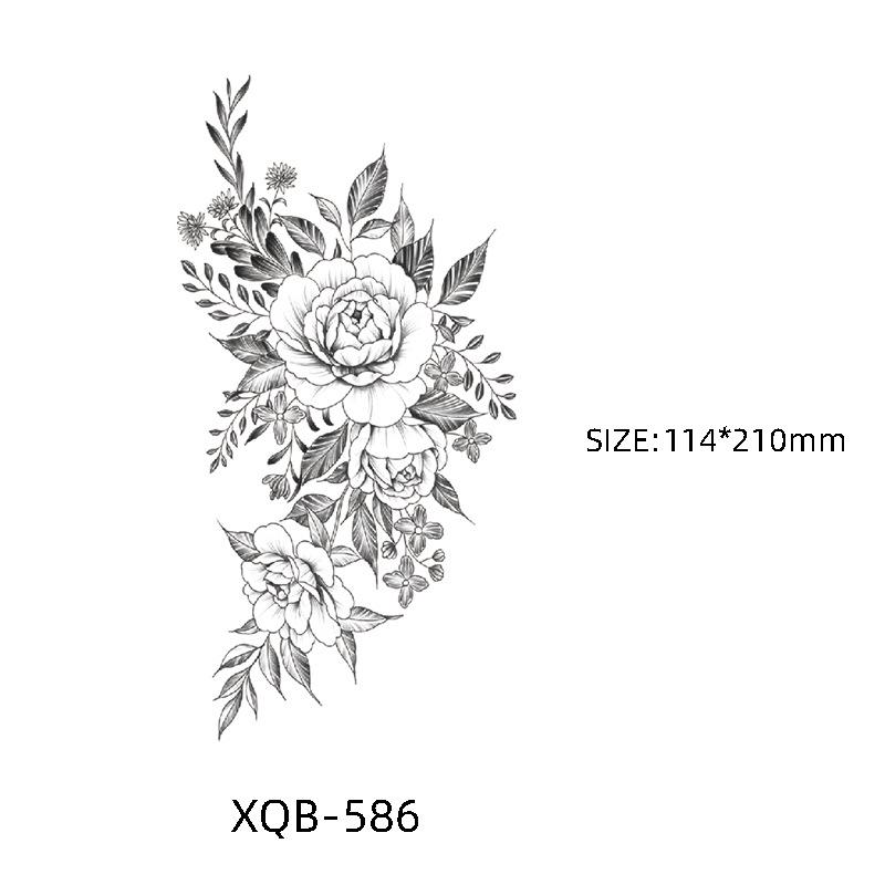 Waterproof Black & White Sketch Flower Half Sleeve Tattoo Stickers