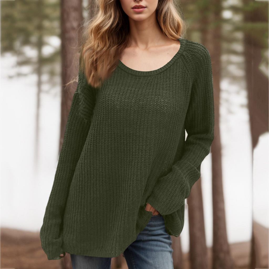 Women's Fashion Loose Lazy Style Round Neck Solid Color Long Sleeve Knitted Sweater