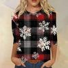 Women's Fashion Casual Christmas Tree Printed Round Neck Three-Quarter Sleeve T-Shirt Top