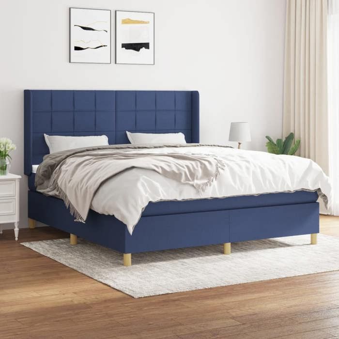 Maison Exclusive - Sommier à lattes de lit avec matelas Bleu 160x200 cm Tissu