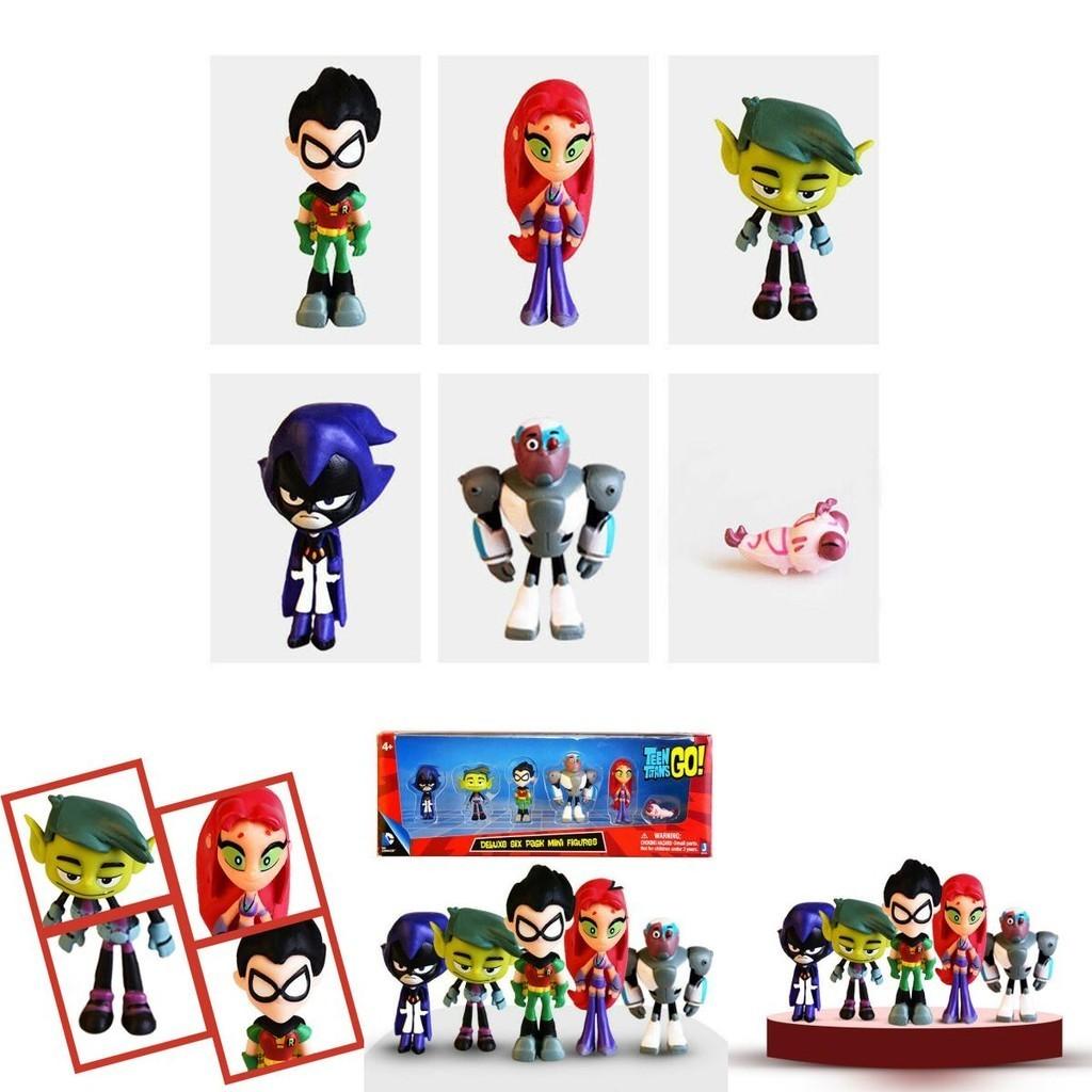 סט דמויות צבעוני של Teen Titans Go הכולל את רובין, רייבן, ביסט בוי, סטארפייר - פריטי אספנות
