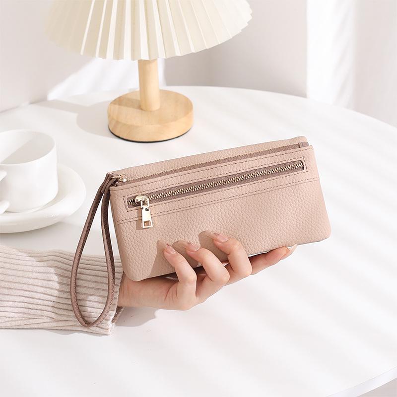 Women's Large Capacity Frosted Double Zipper Long Wallet & Clutch