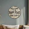 Round Wall Art Sign Retro Style Metal Welcome Sign Rustic Wall Sign for Front Door Bedroom Bathroom Bar Decoration