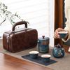 Travel Tea Set, Portable Kung Fu Tea Set, Ceramic Teapot, Tea Can, Tea Cup, Outdoor Quick Cup, Tea Can, Leather Bag Packaging