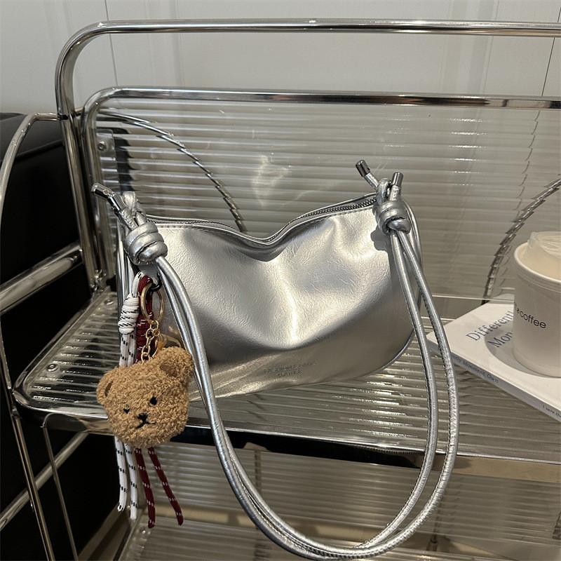 Color Solid Minimalist Letter Printed Women Casual Shoulder Bag With Pendant