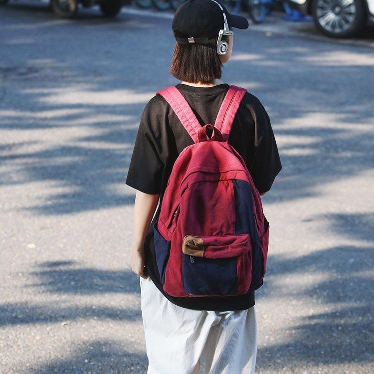 Японский ретро рюкзак Mori из холста женский школьный рюкзак женский с контрастным — фото 9