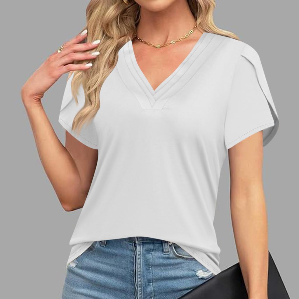 Blouses For Women Dressy Casual, Fashion Solid Color  Retro T-Shirt Unique Design  V-Neck Oversized Tshirts