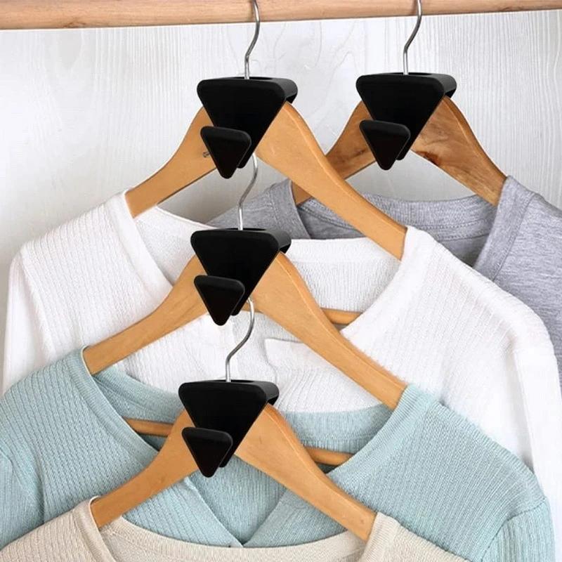 12/18/30pcs Ruby Space Triangle Multi-function Plastic Hanger Link Stackable Folding Hook Wardrobe Hanger Clothing Storage Rack