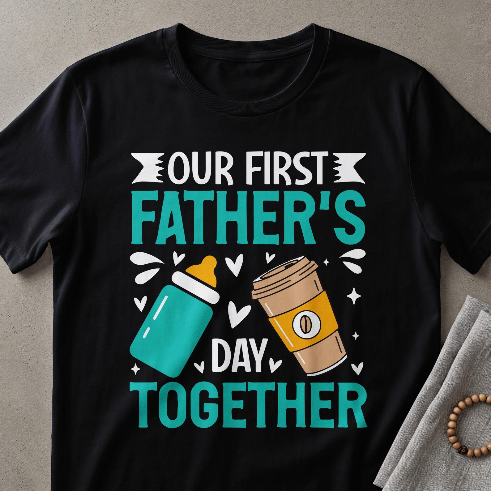 New Dad T-Shirt | Father s Together Coffee & Baby Bottle Design Tee | Funny Dad Life Shirt | First Fathers Day Gift for Expecting Dads 4XL