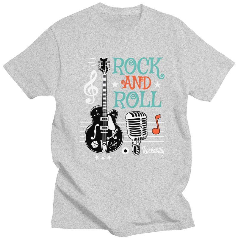 Custom Male Rockabilly Music Classic Rock And Roll Guitar T Shirts Short Sleeve Cotton Tshirt Casual Tees Slim Fit Clothing