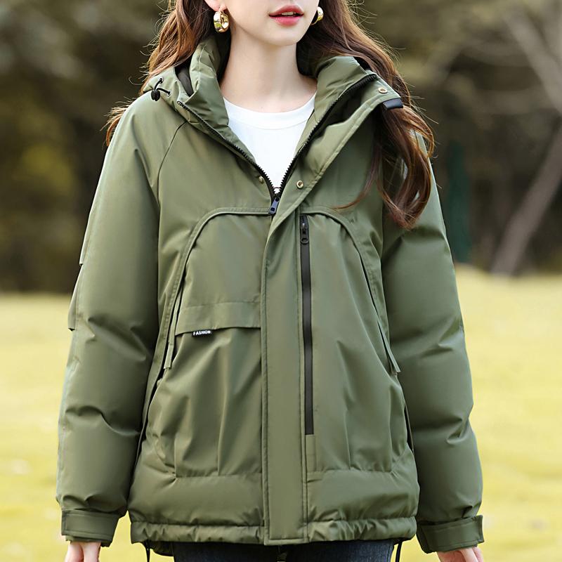 

Модное женское пальто Зимние куртки с капюшоном Свободные Толстые Теплые Женские парки 2XL армия зеленый