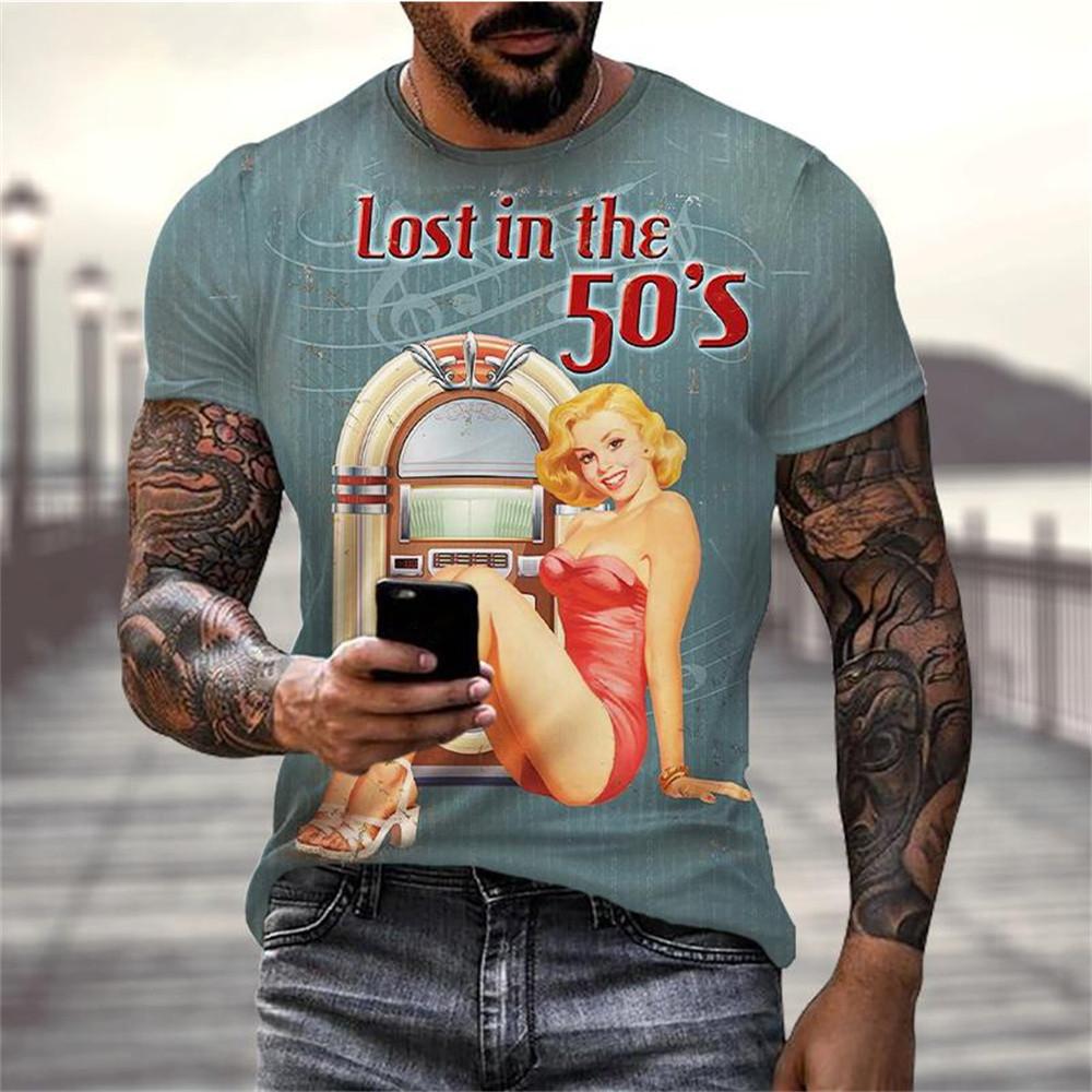 Vintage Motorcykel T-shirt För Män 3D Racing Girl Kortärmad Toppar Street Herr Biker T-shirt Oversized T-shirt Kläder