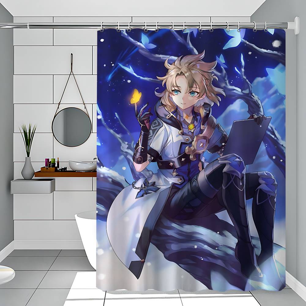 Genshin Albedo Shower Curtain With Waterproof And Mold Resistant Shower Curtain Polyester Durable Bathroom Screen With Hook