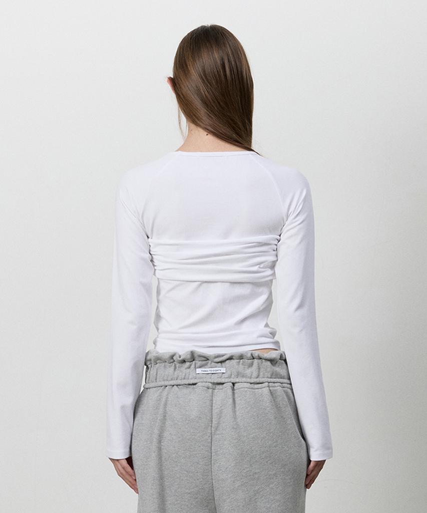 THREE TO EIGHTY Ribbon Drape Long Sleeve Tee White